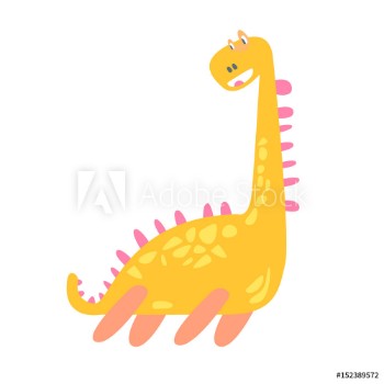 Picture of Cute funny yellow dinosaur Prehistoric animal character colorful vector Illustration
